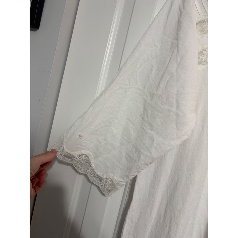 Vintage Nightgown Cottagecore Lace Floral Embroidered White Long Sleepwear L - Picture 7 of 10